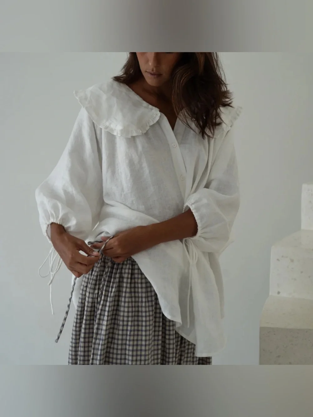 Avy & Co. Yollie Linen Gingham Pant- Wisteria - Picture 3 of 10